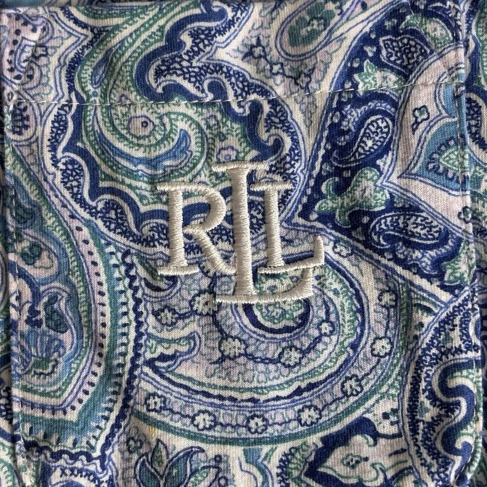 Lauren Ralph Lauren Sleepshirt Womens S Blue Knit Embroidered Button Sleepwear